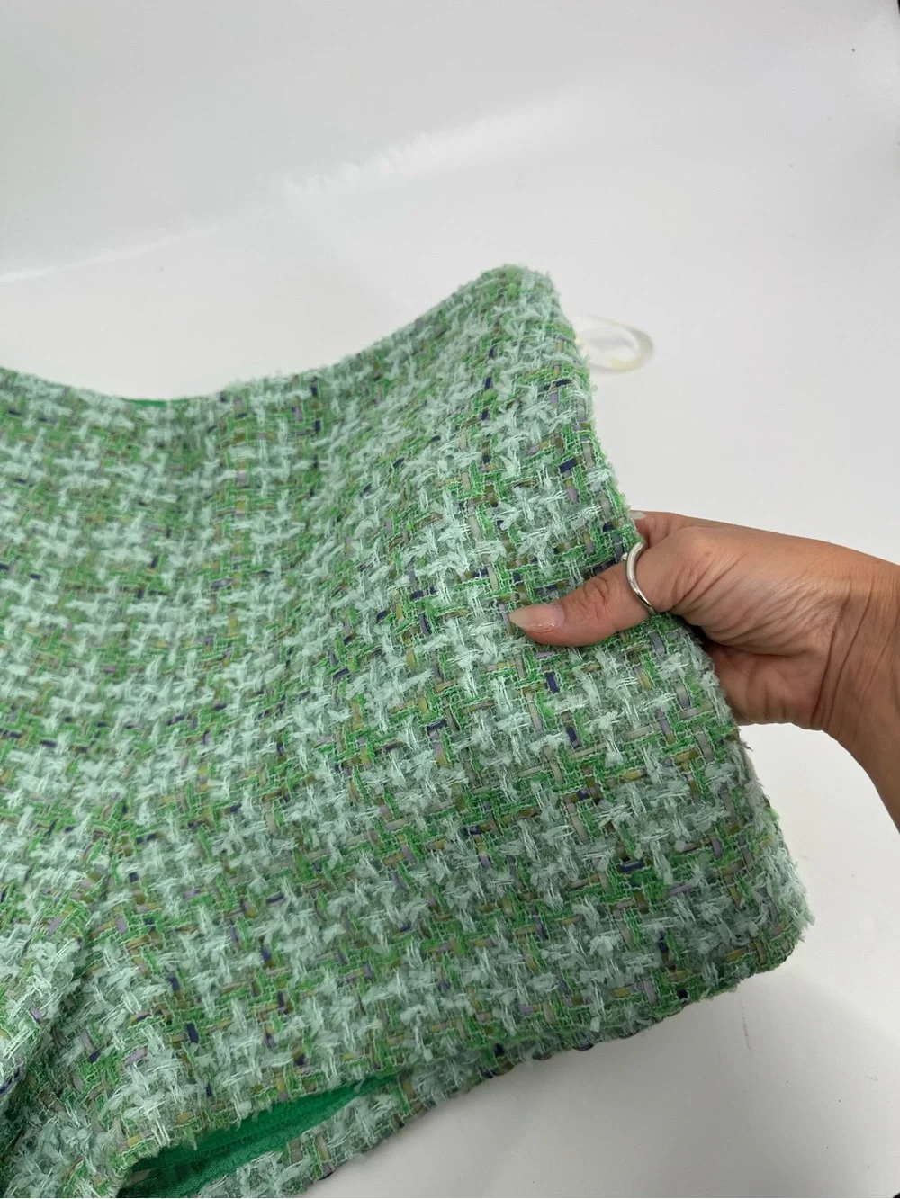 NWT Anthropologie Anna Sui Tweed Green & White Checkered Shorts Hi Rise Size 4